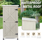 Wooden Outdoor Storage Cabinet, Vertical Garden Tool Shed with Waterproof Metal Roof & 2 Adjustable Shelves Ideal for Yard, Patio, Deck and Porch (Gray, 20" x 24" x 48")