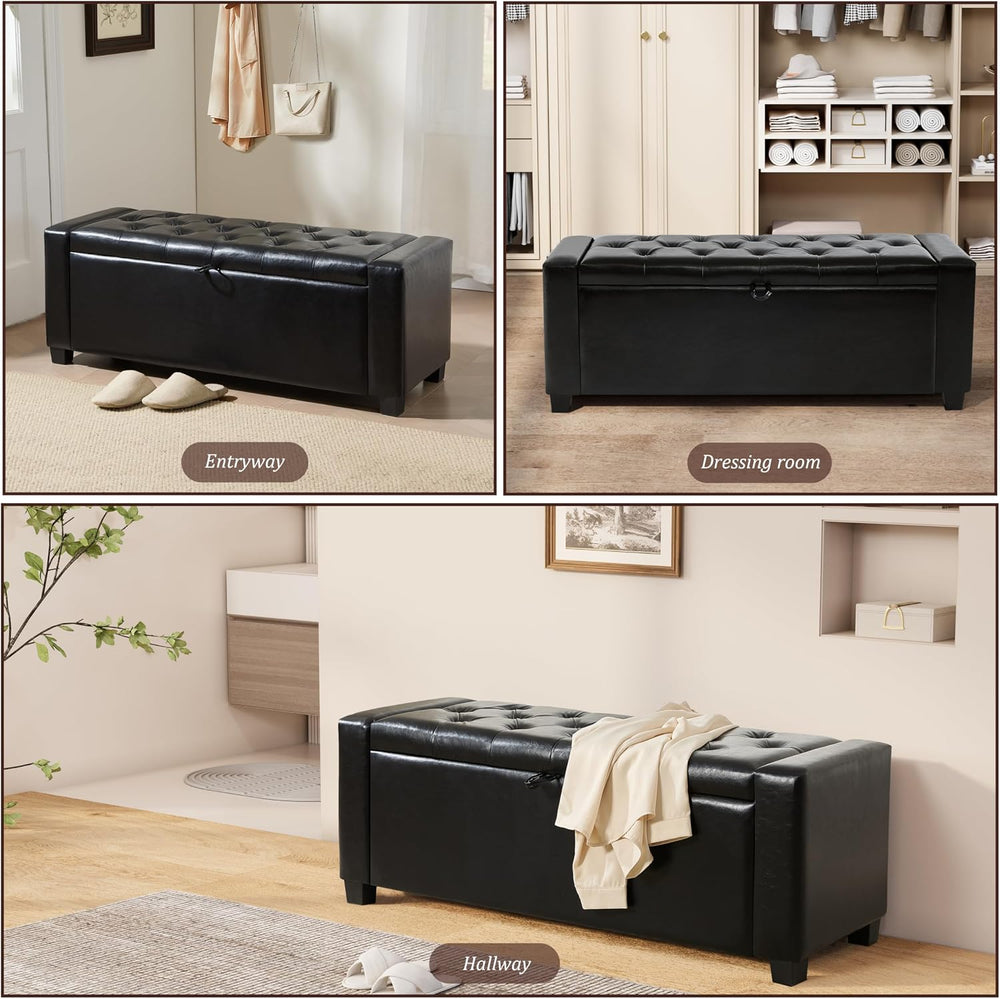 Royal Windsor Ottoman with Storage,Tufted Storage Bench with Safety Hinge,Hol...