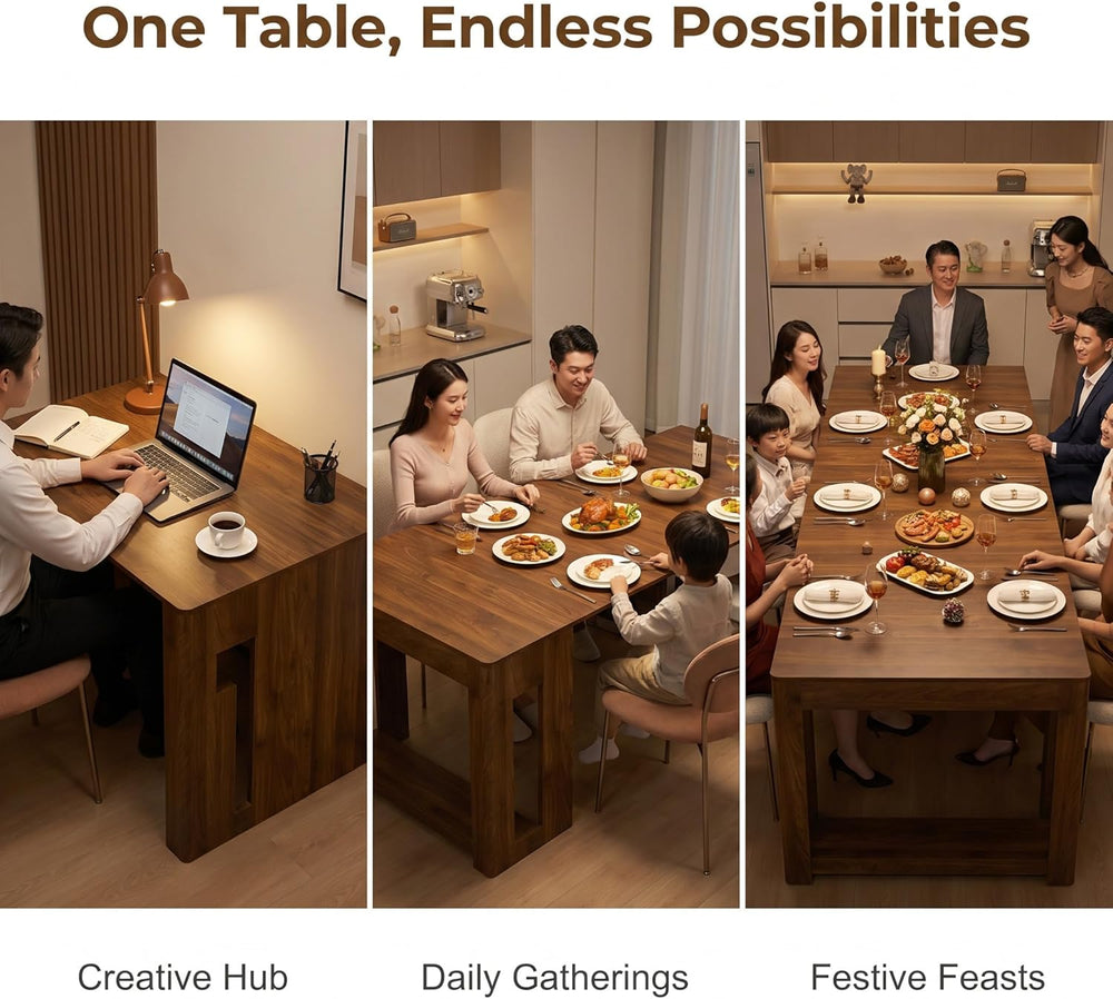 Extendable Dining Room Table for 1-10, 29.9"-108.7" Modern Farmhous...