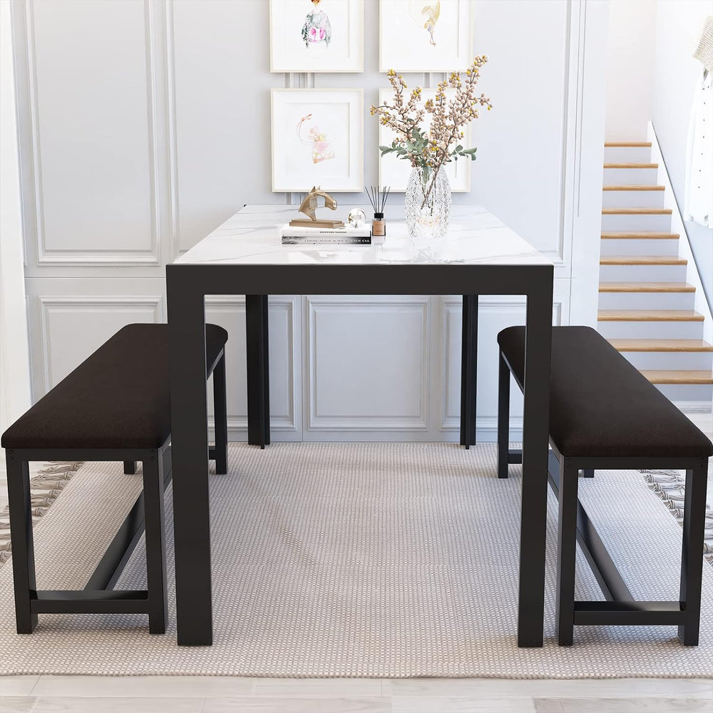 Dining Room Table Set with 2 Benches, Dining Table Set for 4-6, Dinner Table ...