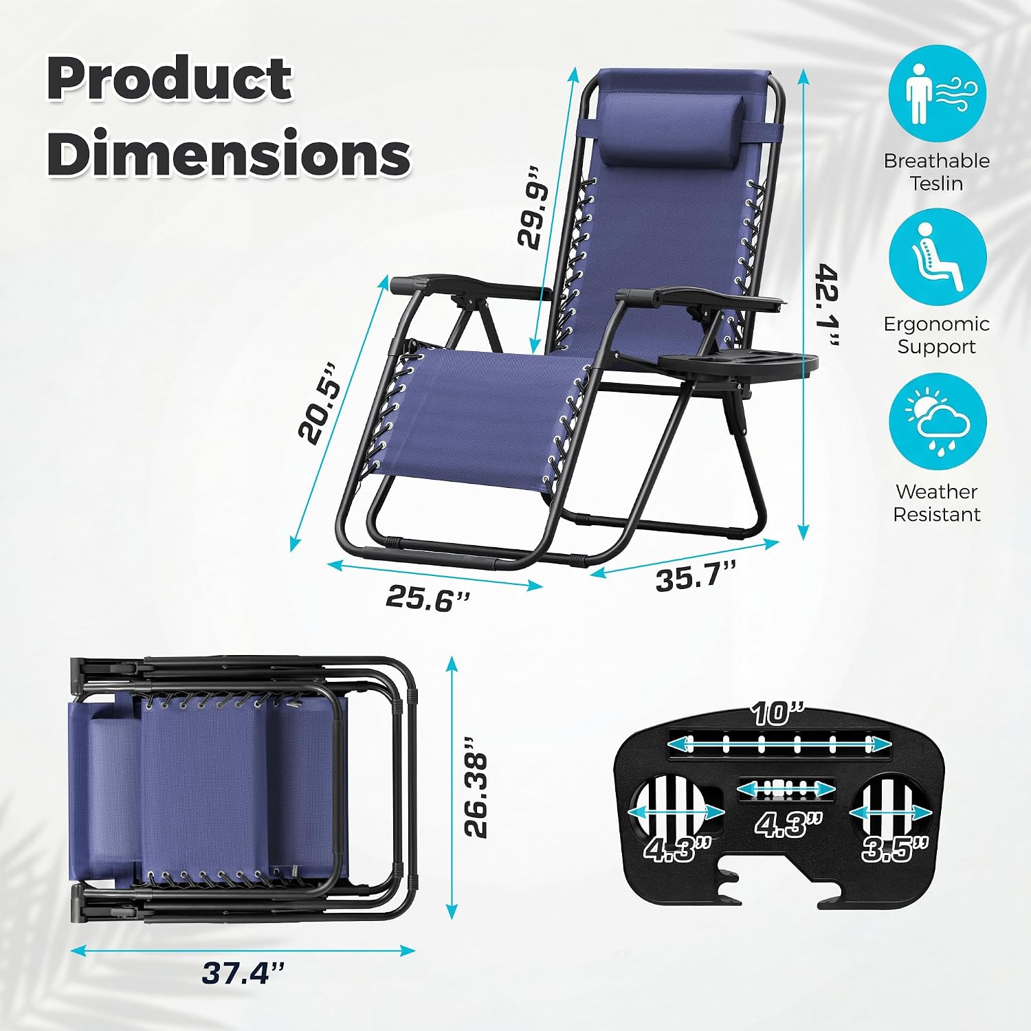 Homall Zero Gravity Chair Patio Folding Lawn Outdoor Lounge Gravity Camp Reclining Lounge Chair with Cup Holder Pillows for Poolside Backyard and Beach Set of 4 (Blue)