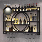 Metal Wine Rack Wall Mounted with LED Light, Modern 3-Tier Glass Holder and Stemware Shelves for Kitchen, Bar, Dining Room (Black, 100cm/39.4in)