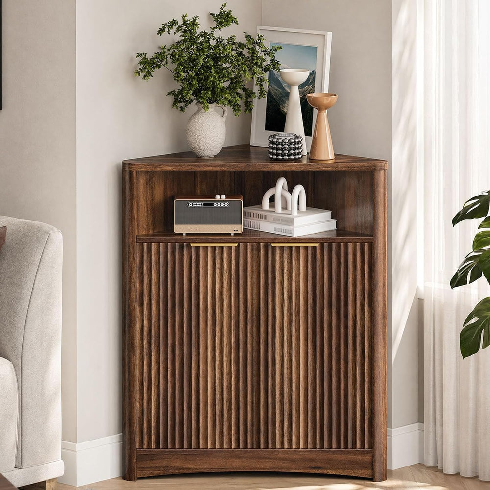 CHOEZON Corner Cabinet, Corner Storage with Fluted Panels and Adjustable Shel...