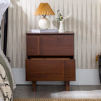 Walker Edison Sprague Contemporary Detailed Drawer Solid Wood Nightstand, 20 Inch, Walnut