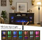 3-Side Fireplace TV Stand for up to 80 Inch TV, LED Entertainment Center with 36 Inch Electric Fireplace, Farmhouse TV Console Table w/Drawers & Cabinets for Living Room, Cherry