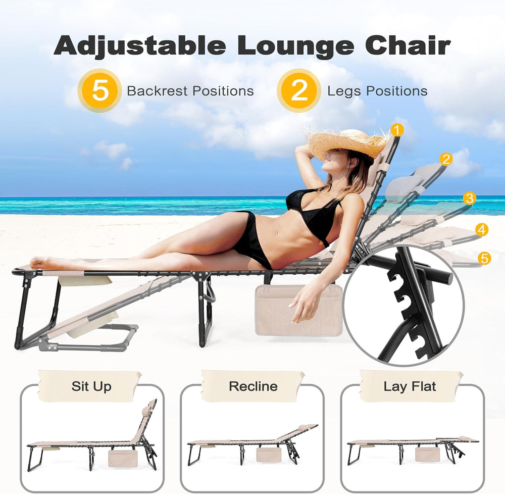 NUU GARDEN Outdoor Foldable Chaise Lounge Chairs, Tanning Chair with Face Hol...