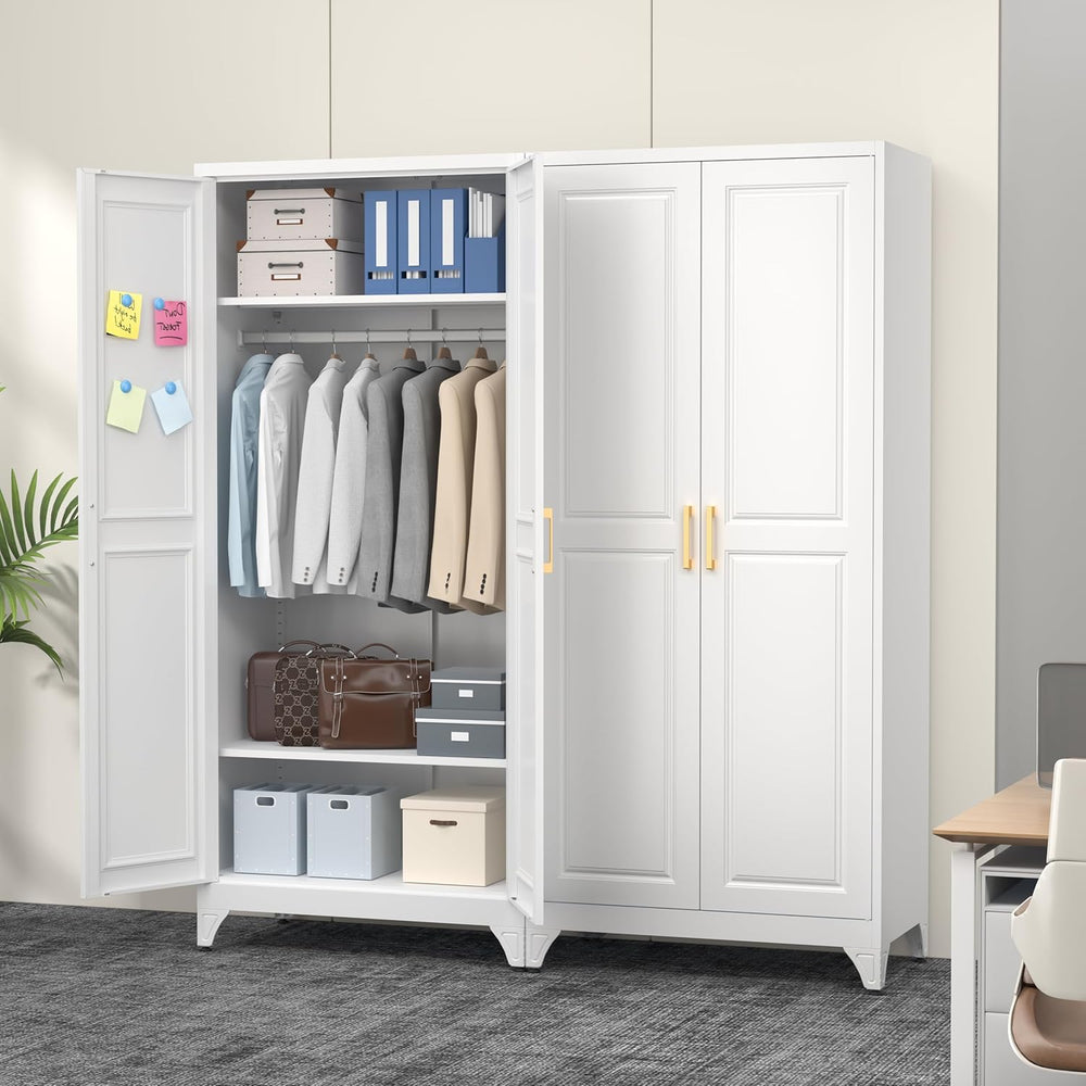 Polup 71" Metal Armoire Wardrobe Closet with Doors and Adjustable Shelve...
