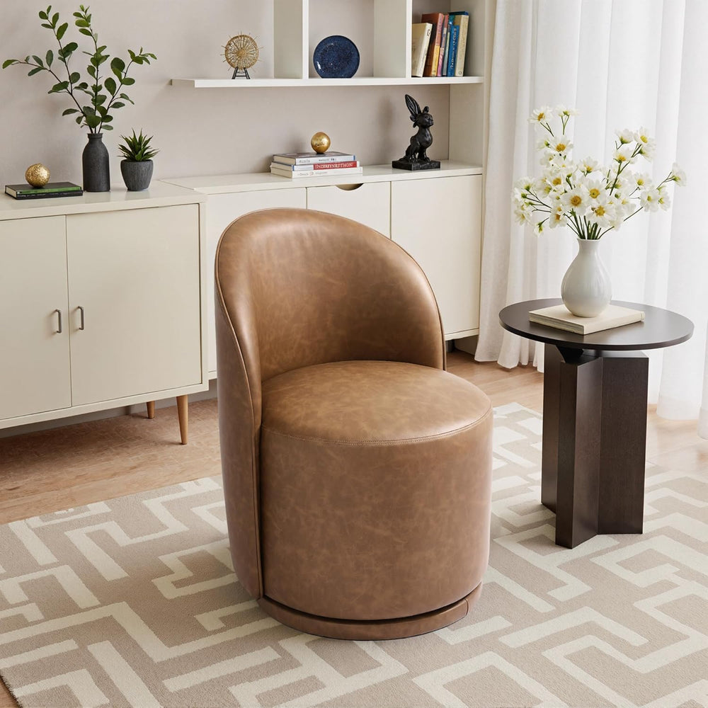 Swivel Barrel Dining Chairs, Faux Leather Upholstered Round Dining Chairs, 36...