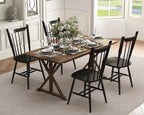 HNY Black Windsor Dining Chairs Set of 4, Farmhouse Wooden Kitchen Chairs with Spindle Back, Mid Century Modern Armless Kitchen Side Chair for Dining Living Room Restaurant