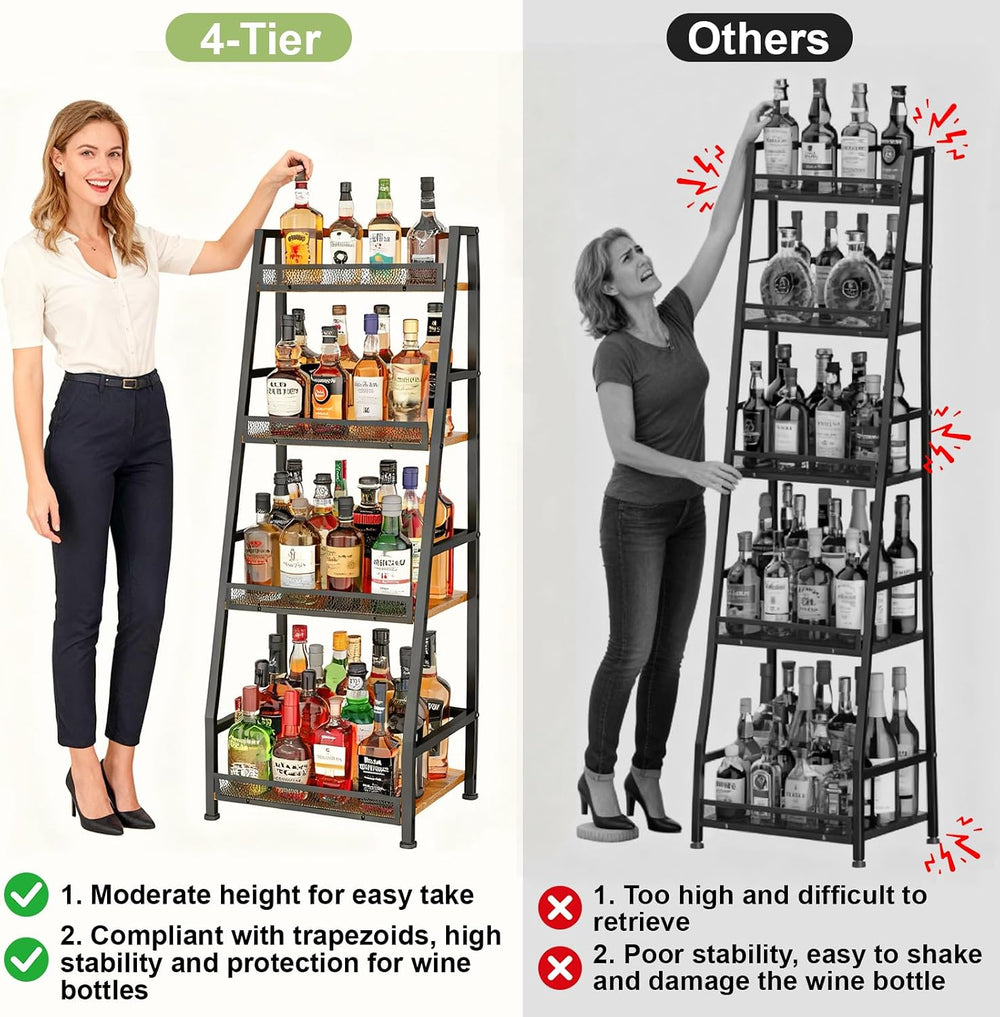 4-Tier Trapezoid Liquor Stand for Home Bar, Stepped Wine Rack Freestanding Fl...