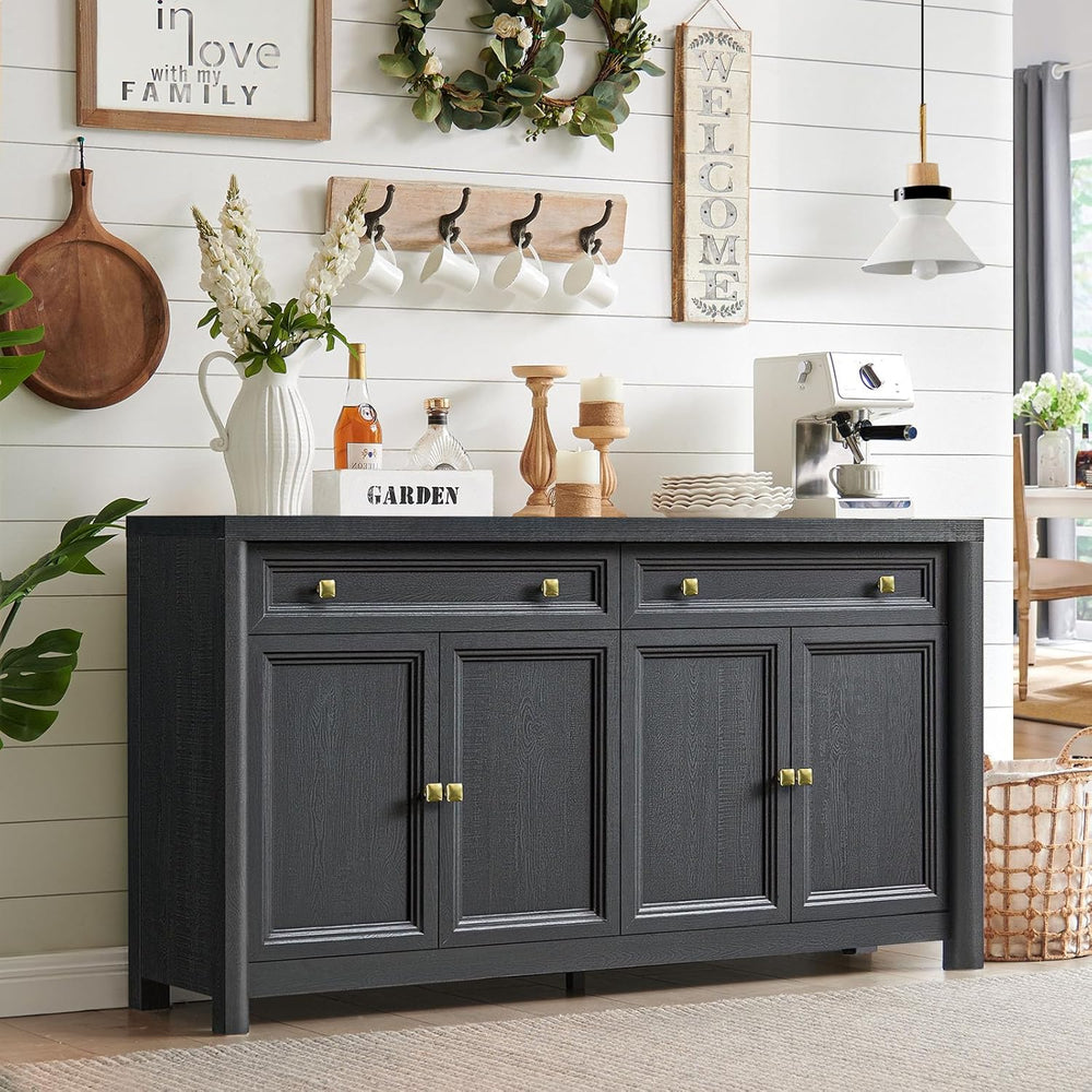 Standifurno Credenza Storage Cabinet with 4 Doors and 2 Drawers, 59" Lar...
