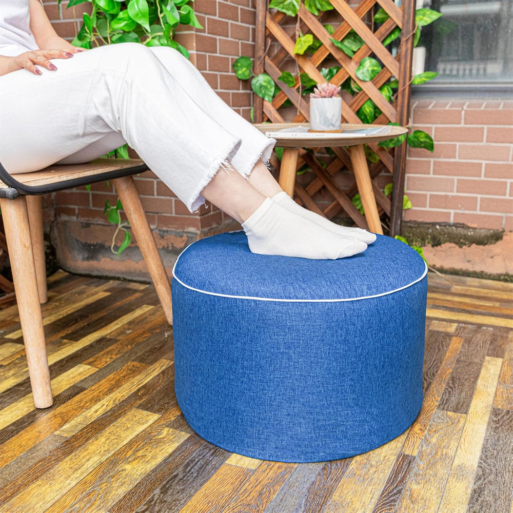 Outdoor Ottoman for Patio, Blue, Outdoor Pouf Footstool,20x20x12In | All-in-O...