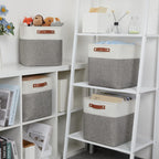 DULLEMELO [Set of 4 Storage Cubes Baskets for Organizing, 12 x 12 x 12 inch Cube Storage Organizer Bins with Leather Handles, Foldable Fabric Cloth Bins for Cube Storage(4 Pack - 12" White&Grey)