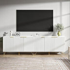 Fluted White TV Stand for 100 Inch TV,Modern White TV Stands for Living Room,TV Console with Storage Cabinets,Entertainment Center with Adjustable Shelves & Gold Handles,Wood Media Cabinet
