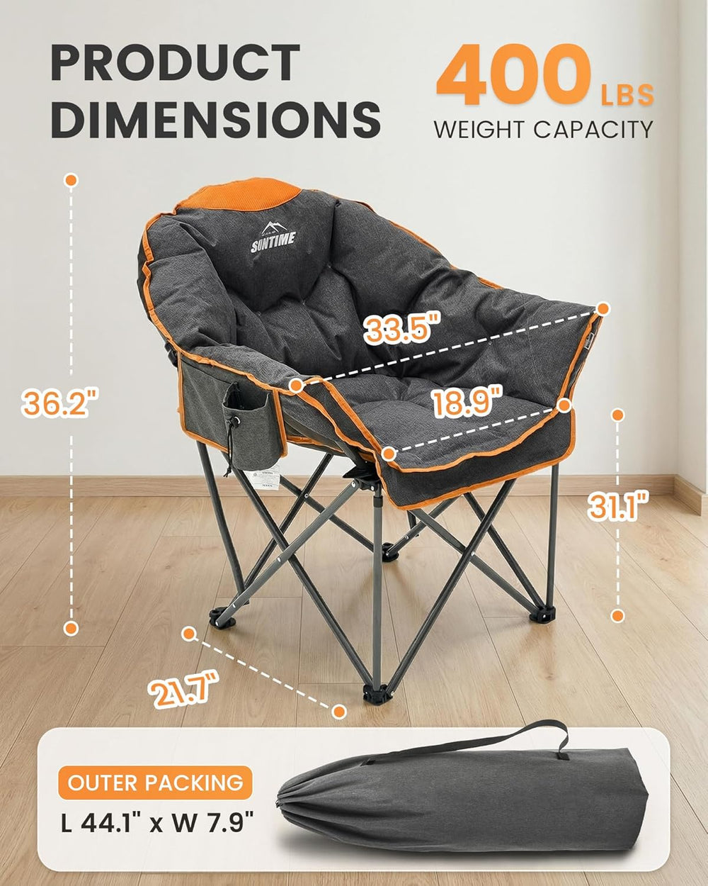 Upgrade Oversized Padded Camping Chair with Adjustable Cup Holder,Weight Capa...