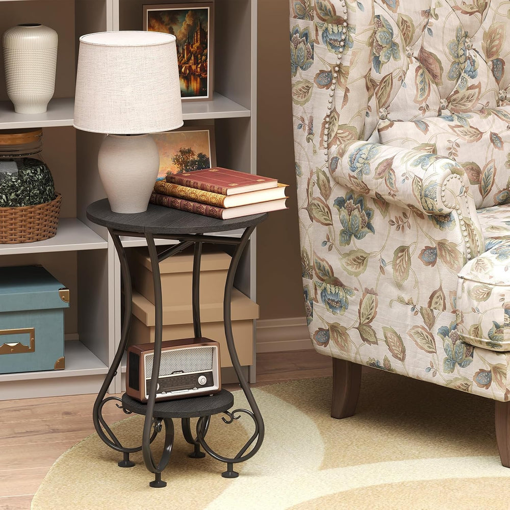 X-cosrack Small Round Side Table,Round End Table for Small Spaces - Black Met...