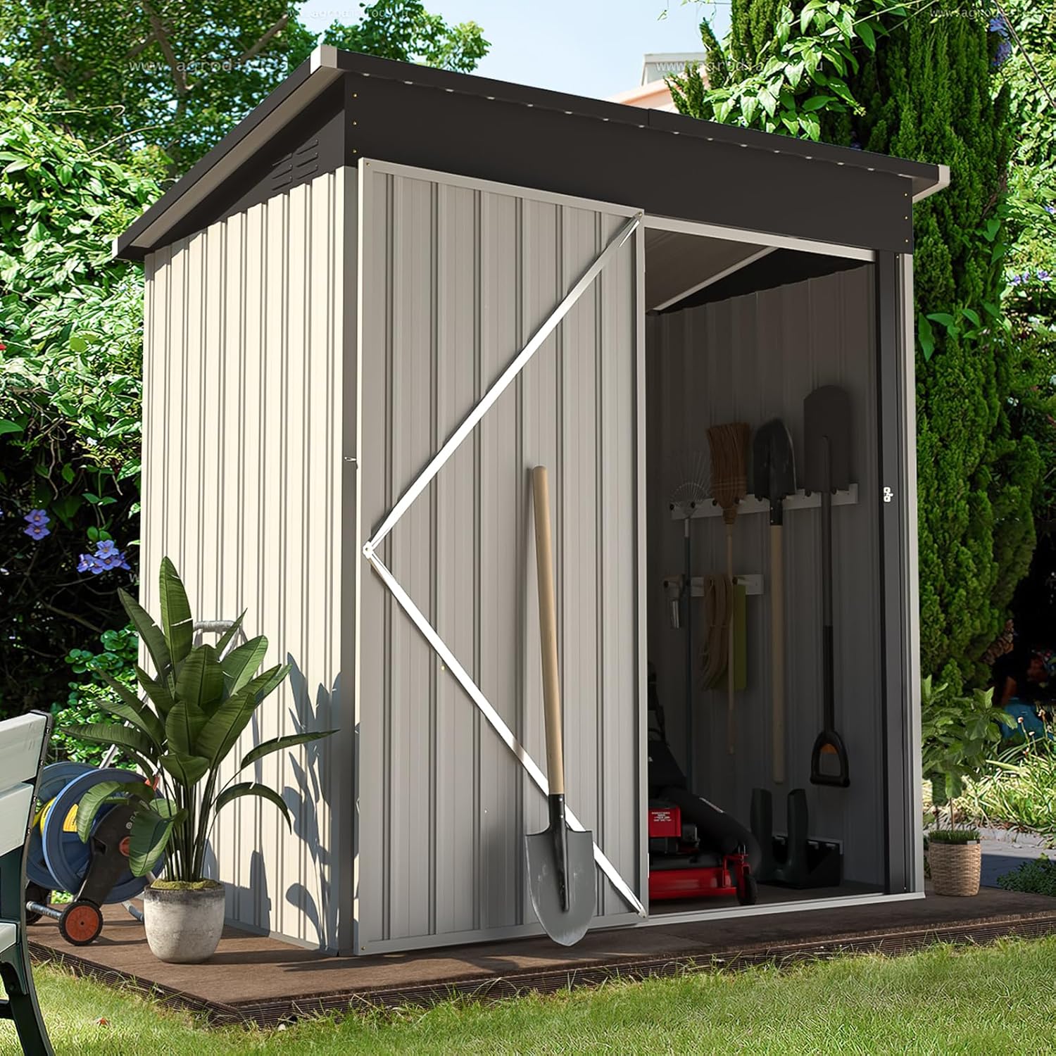 AECOJOY 5' x 3' Shed, Small Metal Sheds & Outdoor Storage Clearance 3x5, Small Metal Shed with Lockable Door, Utility and Tool Storage for Garden, Backyard, Patio, Outside use in White