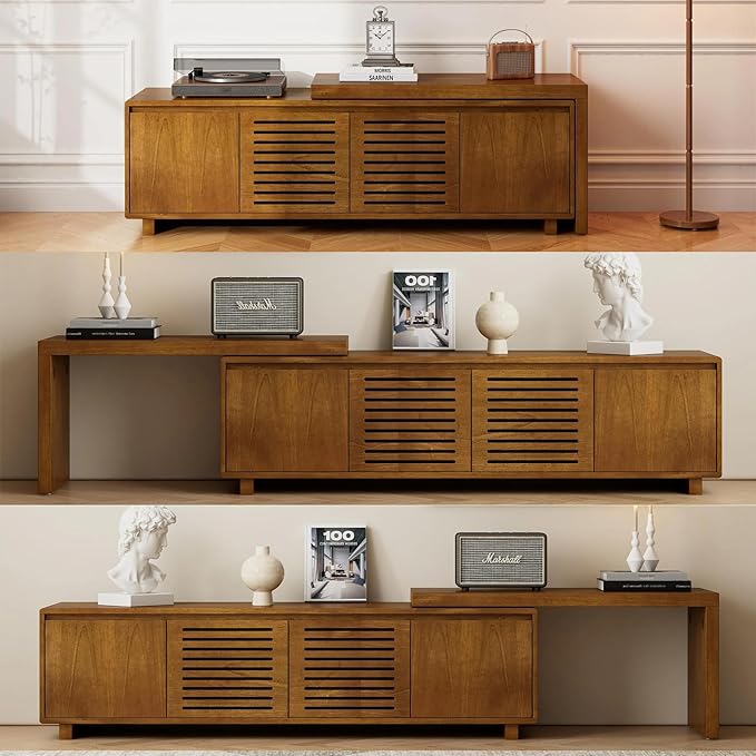 LKTART Mid Century Modern TV Stand,Extendable Entertainment Center for 65/70/75/80 Inch TV,Media Console for Living Room&Bedroom, Brown Ebony