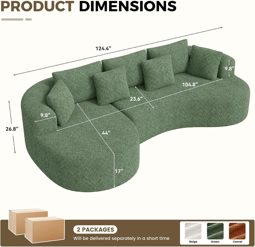126" Oversized Curved Sectional Sofa for Living Room, Modern Couch with ...