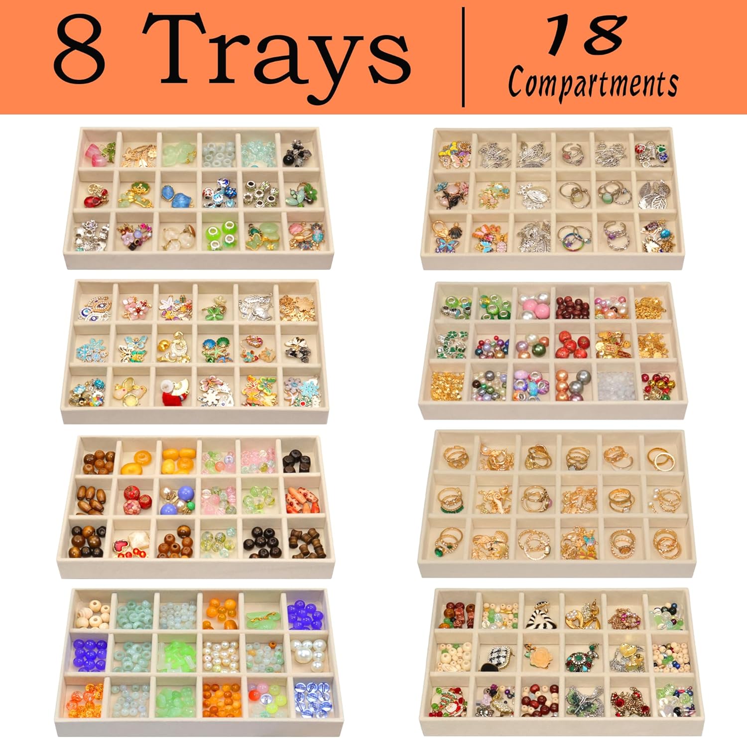 X-Large Jewelrys Tray for Drawer 8 Pack Earring Organizer Stackable Velvet Jewelry Organizer Dresser Rings Studs Earring Holder