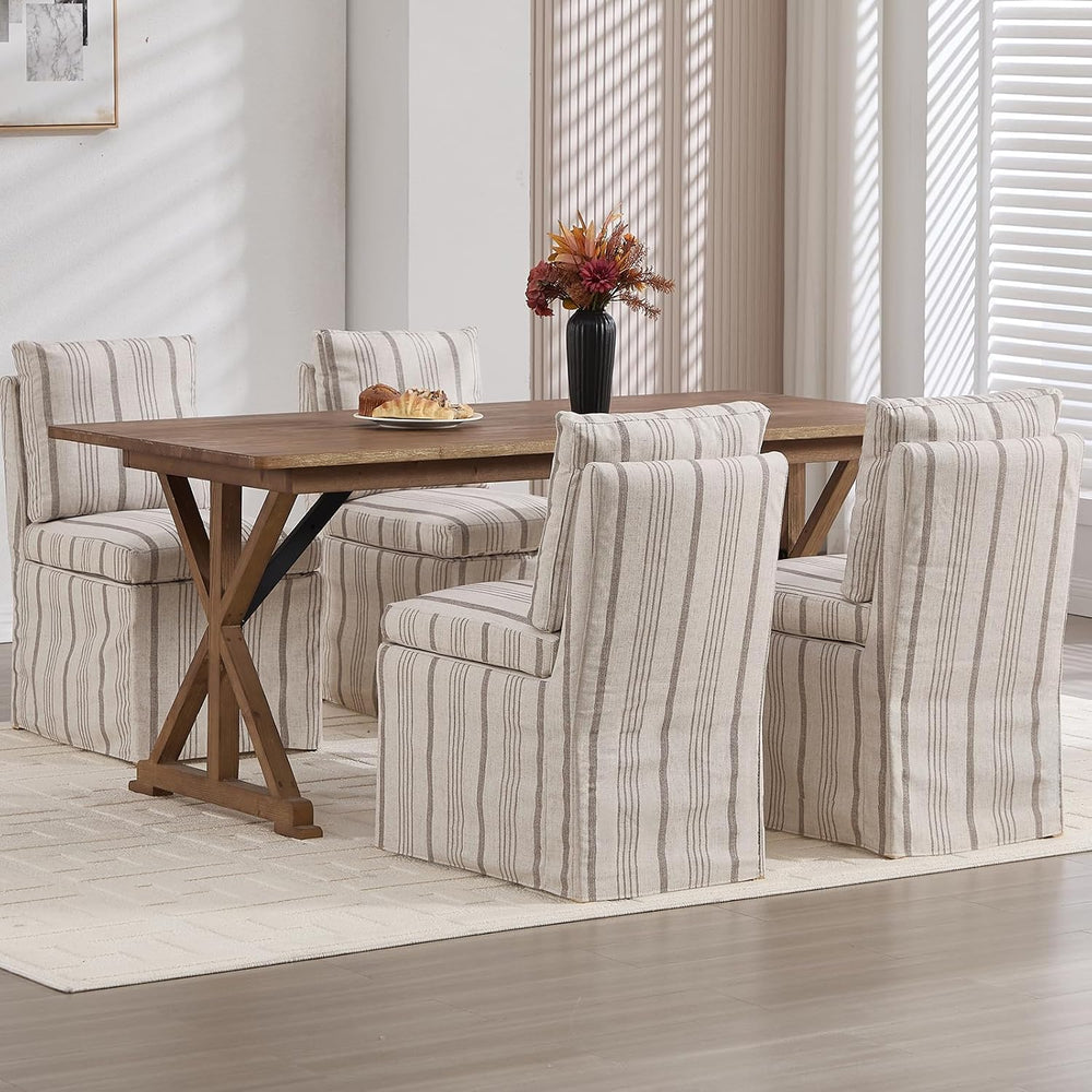 Upholstered Dining Chairs Set of 6 Slipcovered Armless Dining Chair with Soli...