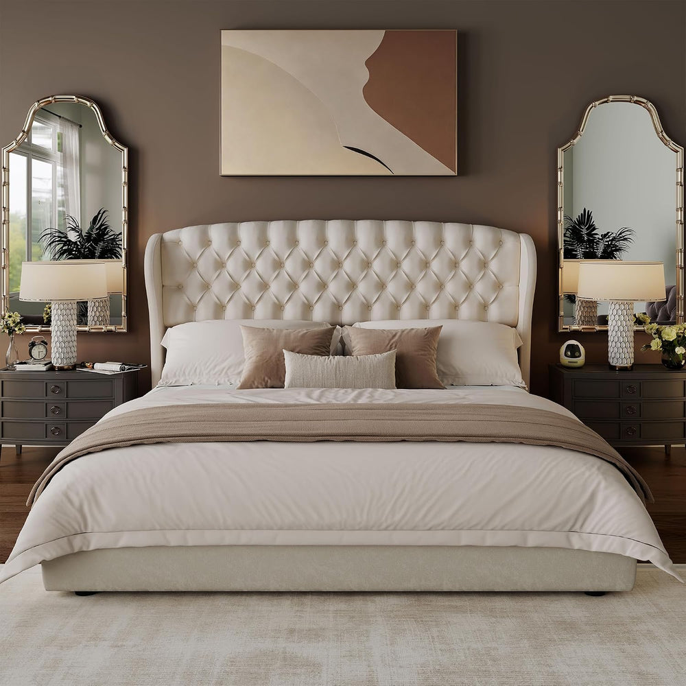 AMERLIFE King/Cal King Headboard Only, Velvet Upholstered Wingback, Cream