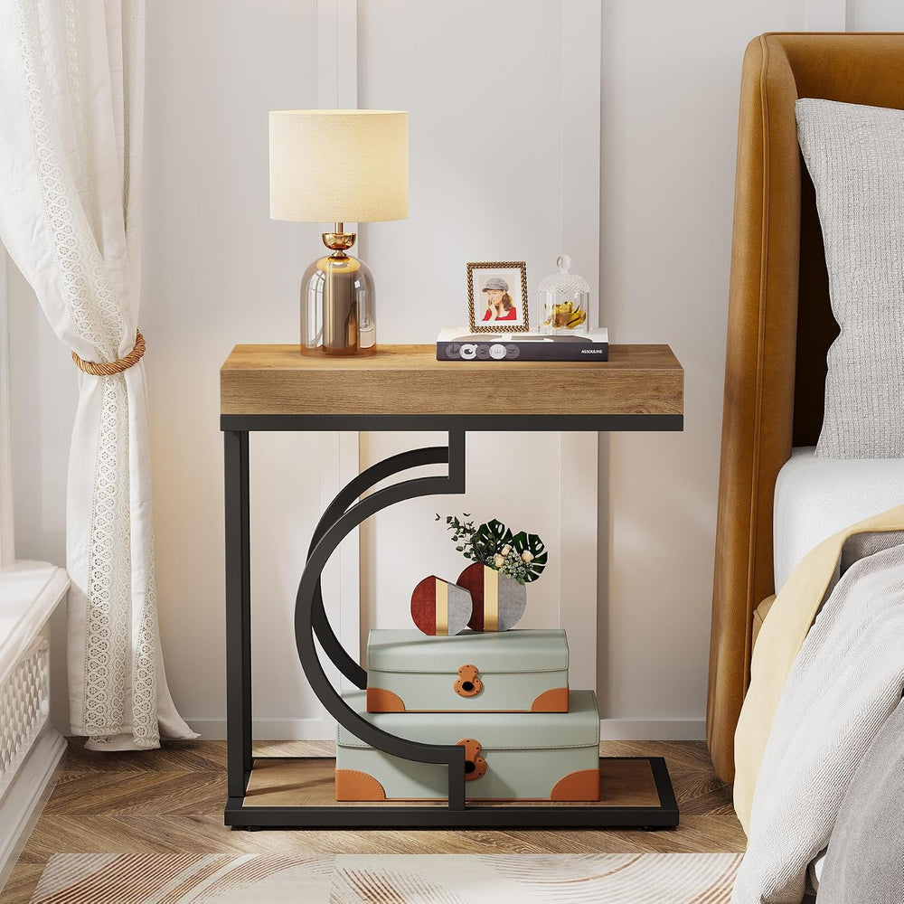 Tribesigns Narrow Side Table C Shaped End Table Modern Bedside Tables for Cou...