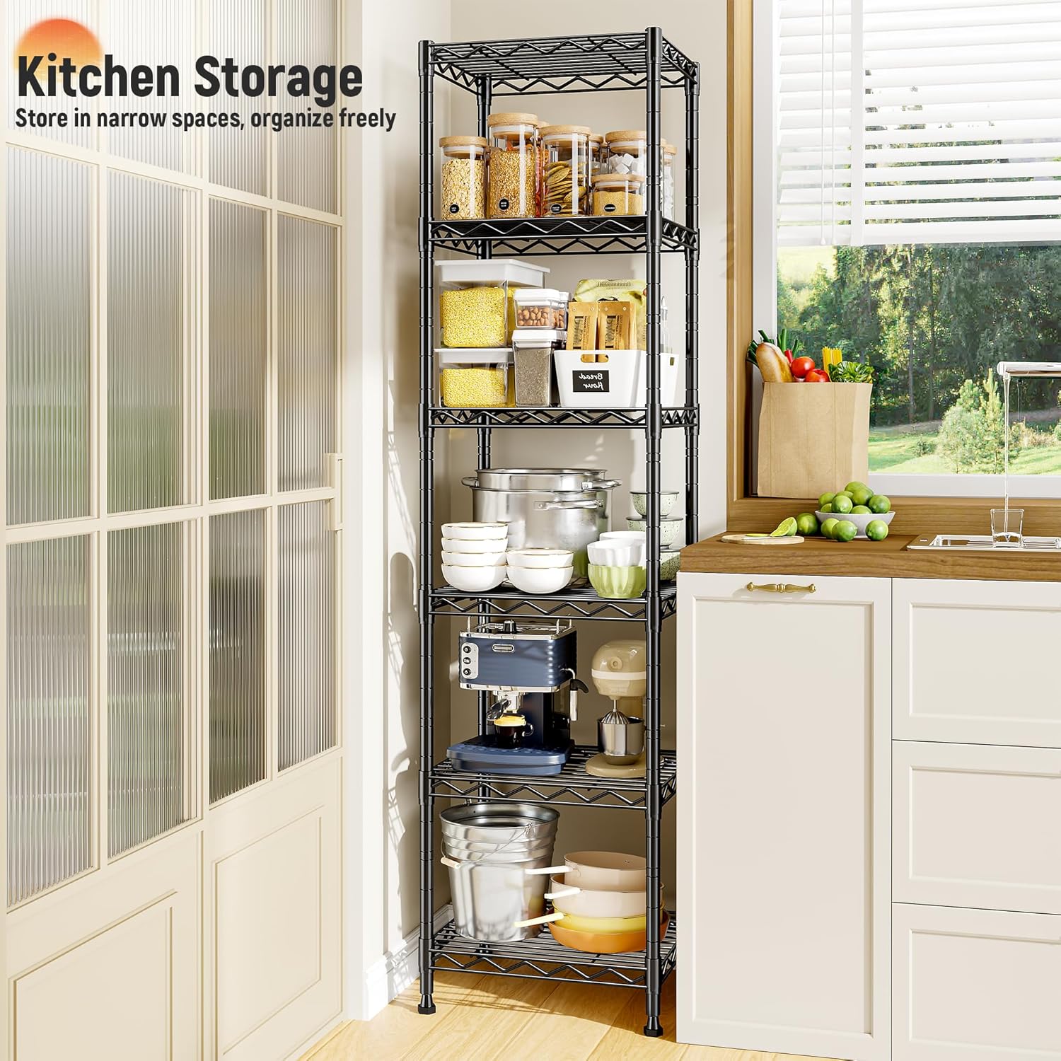6 Wire Shelving Metal Shelves Storage Rack:Adjustable Storage Shelves Standing Shelf Units and Narrow Shelf for Laundry Bathroom Kitchen Pantry Closet Office 15.8" w*11.8" D*63" H