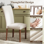 Stylish Dining Chairs Set of 4, Upholstered Parsons Dining Room Chair with Nailhead Trim, Kitchen Room Chair with Thick Cushions and Wood Legs, Nailhead Trim, Beige