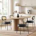 VASAGLE Dining Chairs, Set of 4 Accent Chair for Dining Room Kitchen, with Boho PE Rattan Back, Synthetic Leather Upholstery, Ink Black ULDC160B24