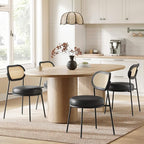 VASAGLE Dining Chairs, Set of 4 Accent Chair for Dining Room Kitchen, with Boho PE Rattan Back, Synthetic Leather Upholstery, Ink Black ULDC160B24