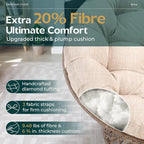 Bme 46" Large Size Ergonomic Wicker Papasan Chair with Soft Thick Density Fabric Cushion, Bee-Designed Base, High Capacity Steel Frame, 360 Degree Swivel for Living, Bedroom,...