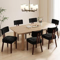 GOTMINSI Mid Century Modern Dining Chairs,Velvet Farmhouse Upholstered Kitchen Chairs, Accent Curved Backrest Dining Room Chairs with Hardwood Legs (Black, 6PCS-Walnut Legs)