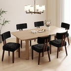GOTMINSI Mid Century Modern Dining Chairs,Velvet Farmhouse Upholstered Kitchen Chairs, Accent Curved Backrest Dining Room Chairs with Hardwood Legs (Black, 6PCS-Walnut Legs)