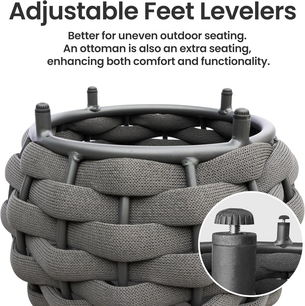 Round Patio Ottoman: Woven Textilene Rope Footstool with φ15.8'' Cush...