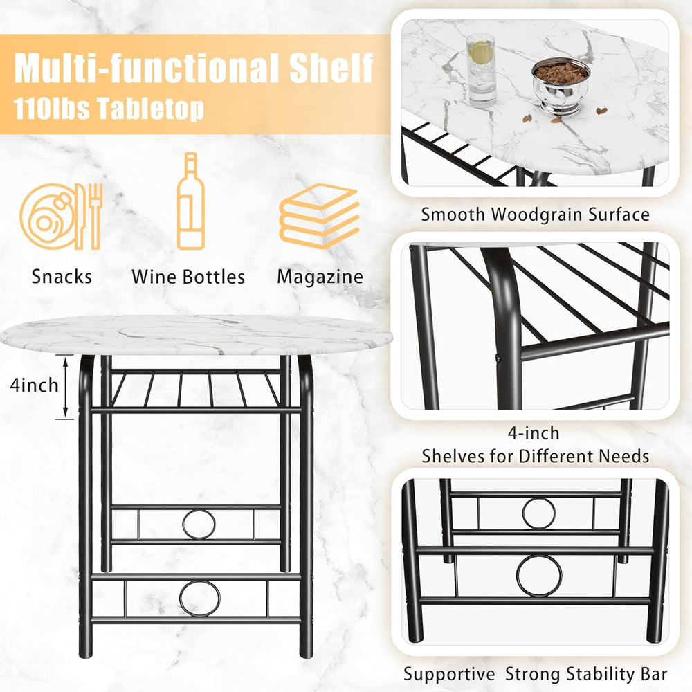 JUMMICO 3-Piece Wooden Round Table & Chair Set (White/Black) | Kitchen Br...