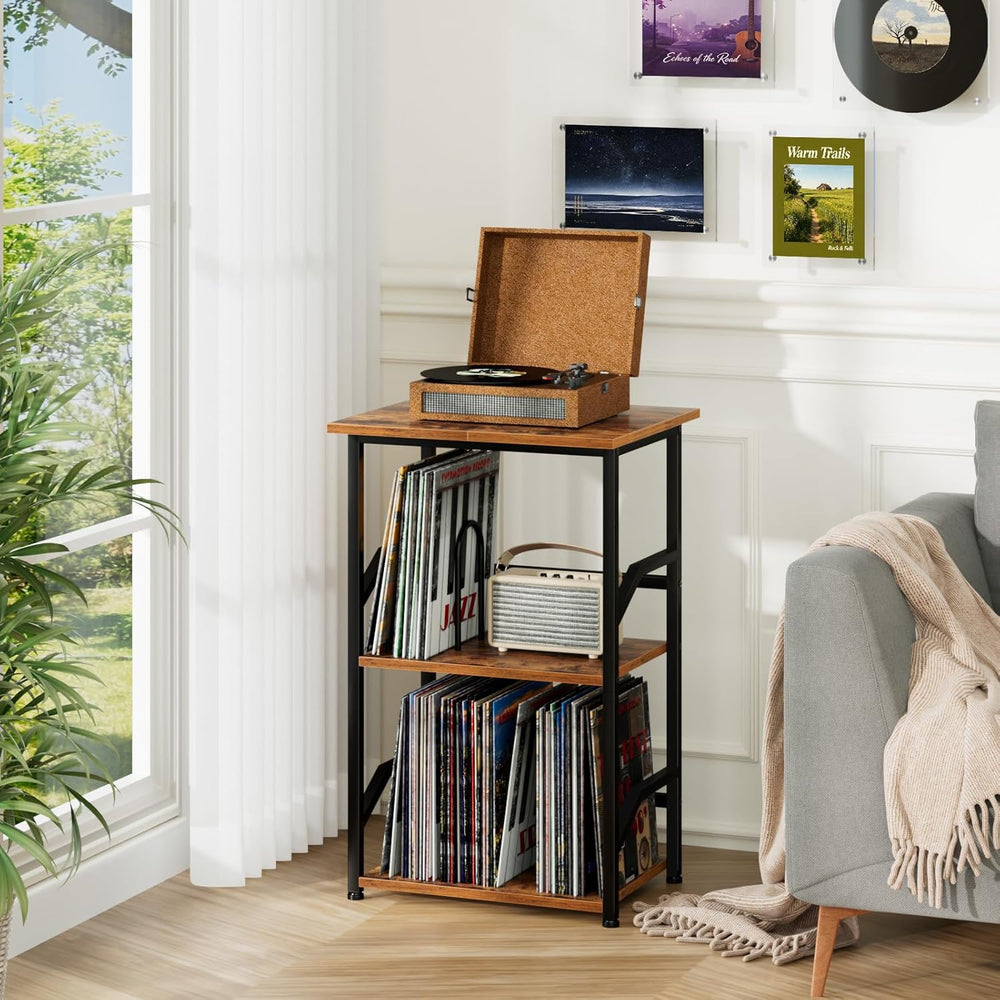 LOAKEKEL Record Player Stand, Large Vinyl Record Storage Up to 200 Albums, 3 ...