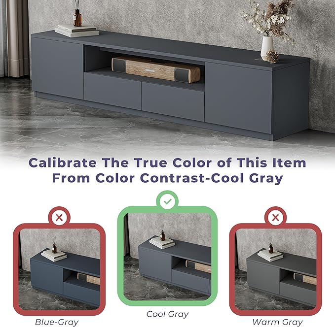 78.7" Modern TV Stand for 55/65/75/85 inch TVs, Grey Media Console Table with Large Drawers Storage, Entertainment Center with Cable Management for Living Room Apartment (B-78'' TV Stand)