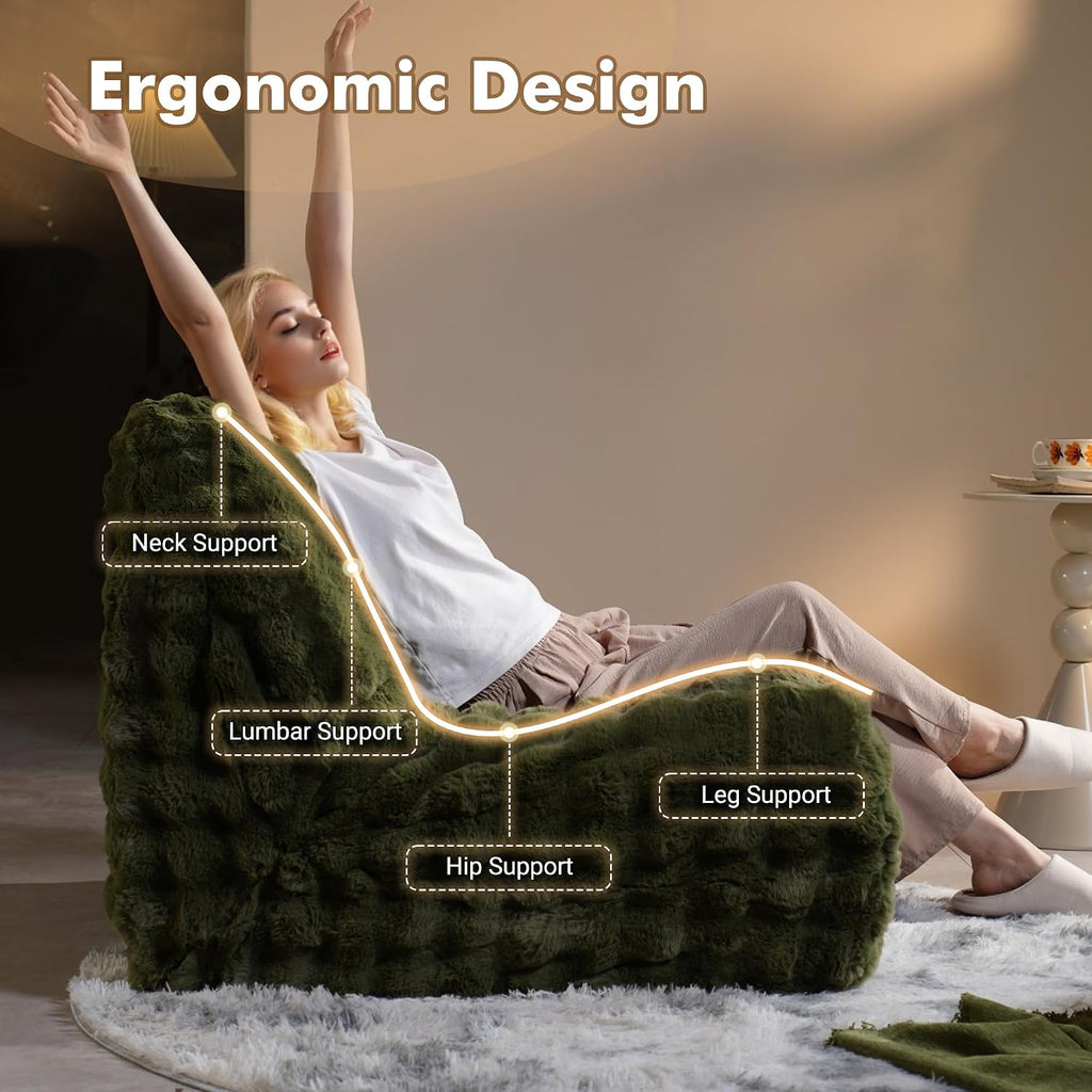 CAODOC Bean Bag Chair for Adults, Giant Oversized Fluffy Bean Bag for Fireside, Big Bean Bag Lounger Floor Chair for Home, Apartment, Gaming Venue, Dorm, Green
