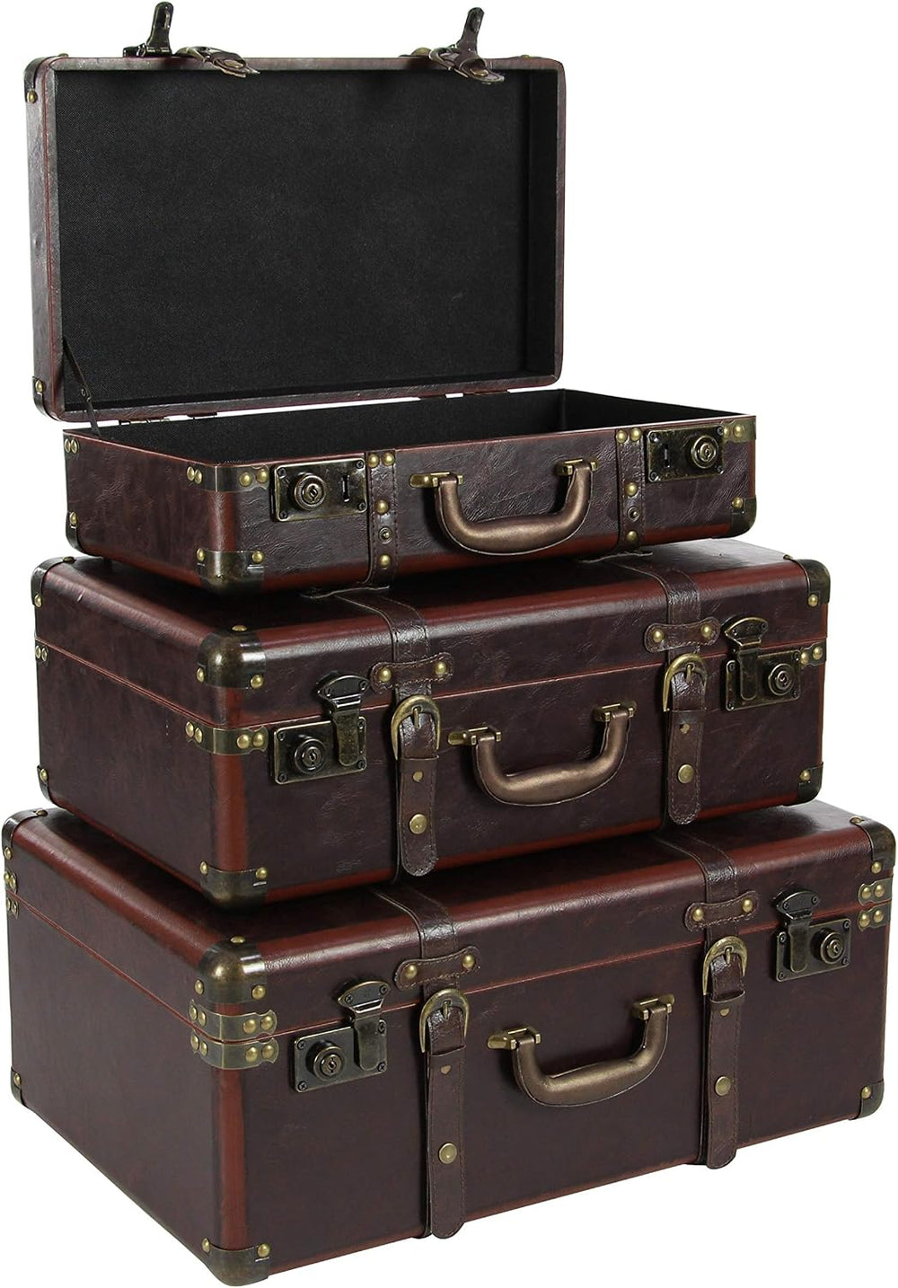 Deco 79 Faux Leather Decorative Trunk Nesting Upholstered Decorative Large Bo...