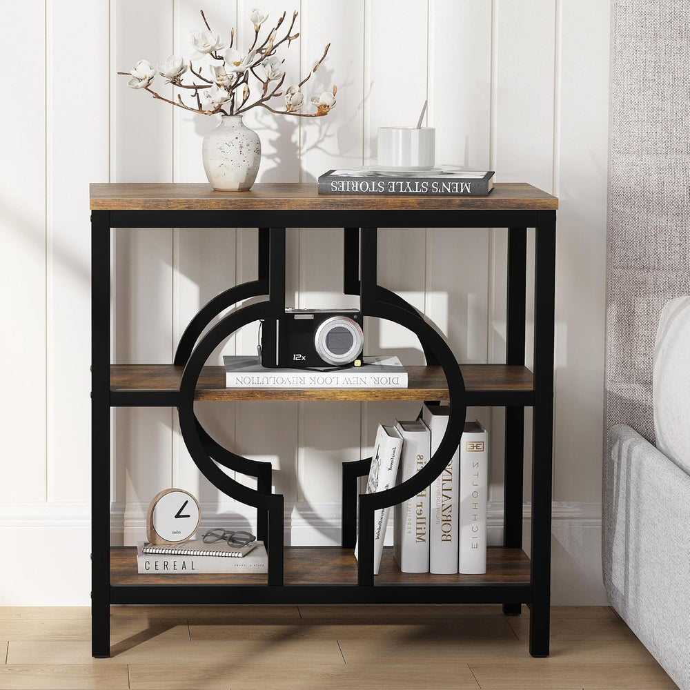 End Table Set of 2, Narrow Side Table with 3-Tier Storage Shelves, Wood Sofa ...