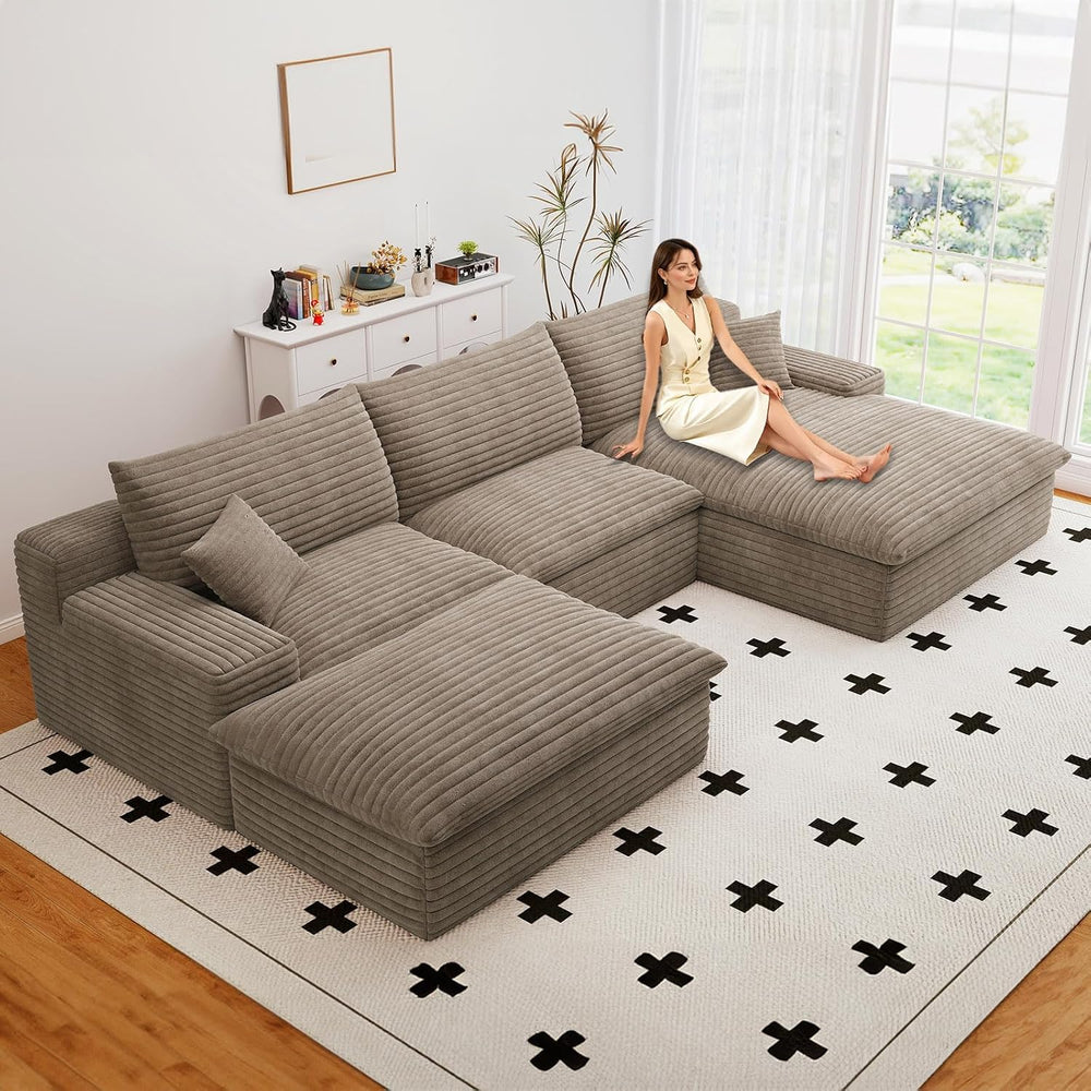 107" Cloud Couch Modular Sectional Sofa for Living Room, U-Shape Couch w...