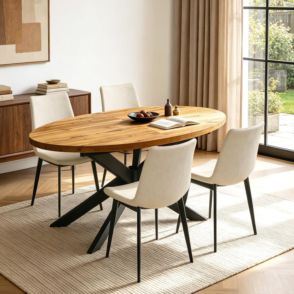 63"-78.7" Extendable Oval Dining Table Set for 4 | 5 Piece Large Ro...