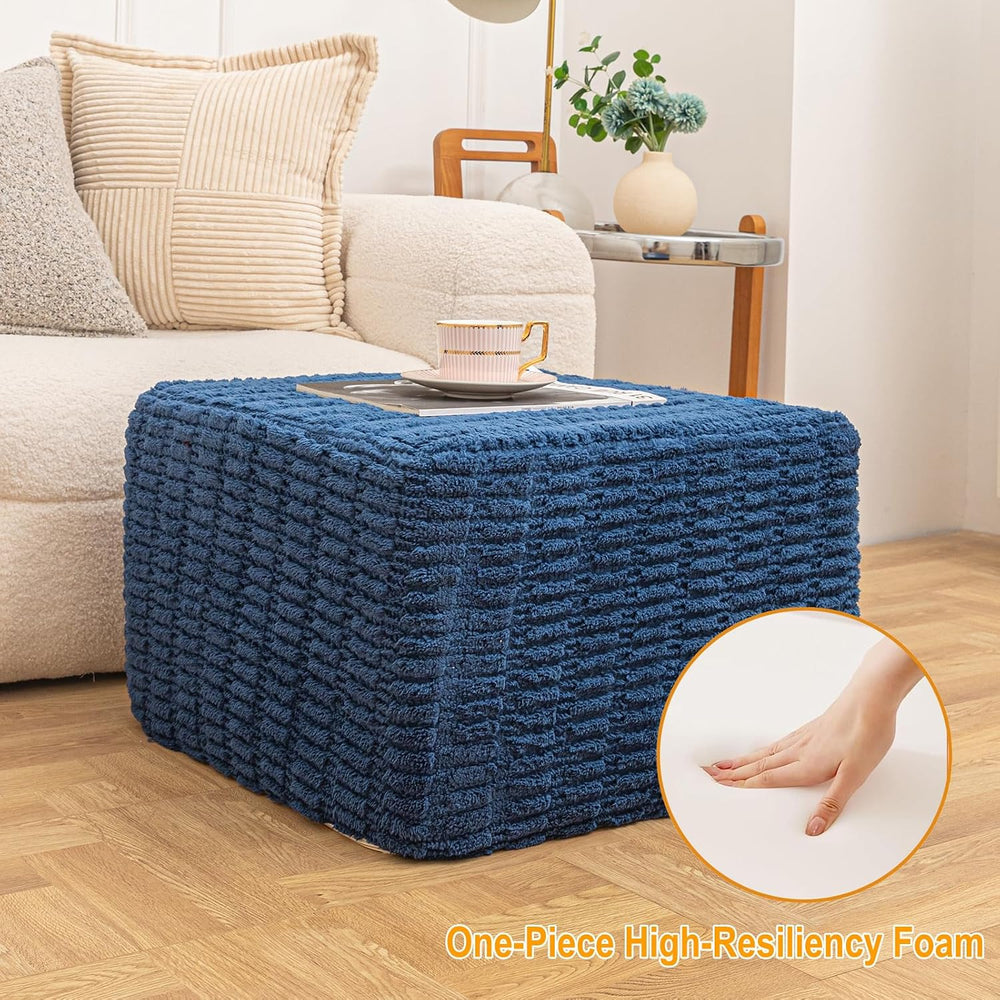 Round Plush Ottoman Pouf Stuffed– Fluffy Ottoman Foot Rest with Modern Foam F...
