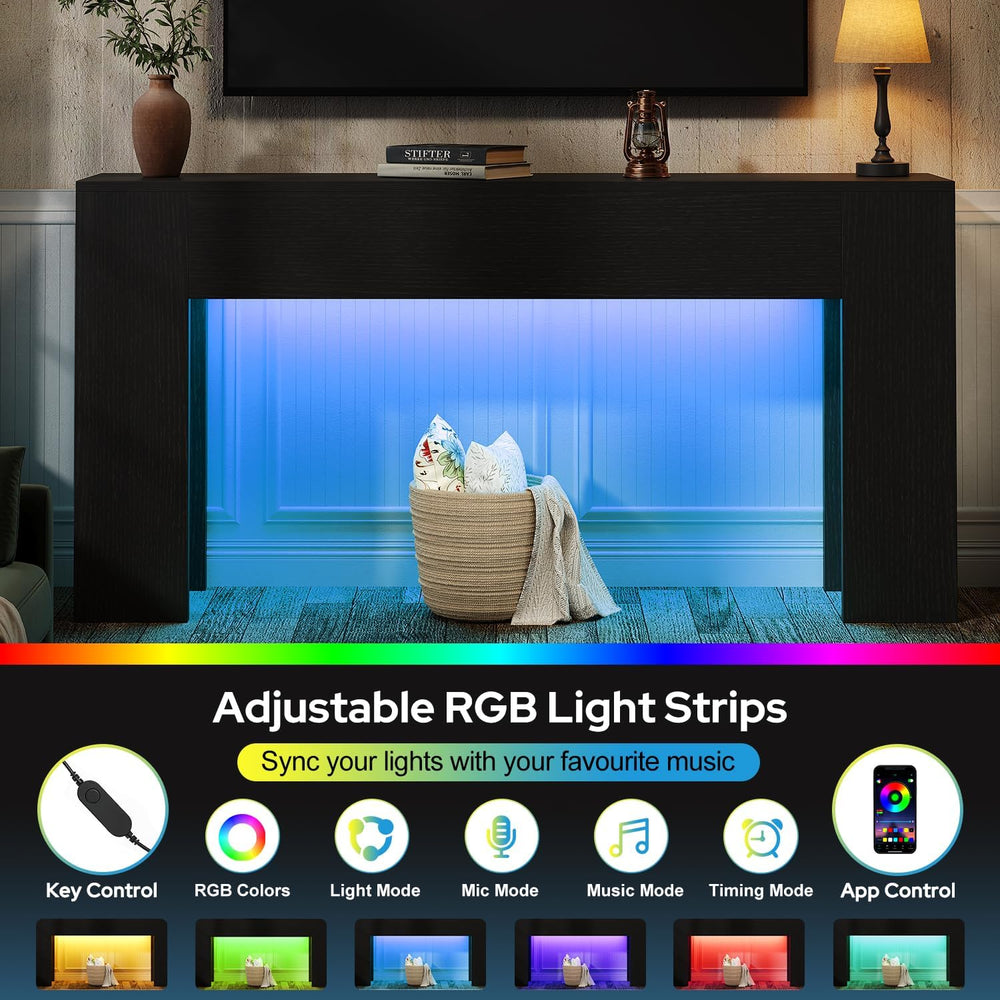 UNIQUITE 63-Inch Long Console Table with RGB LED Lights, Extra Wide and Thick...