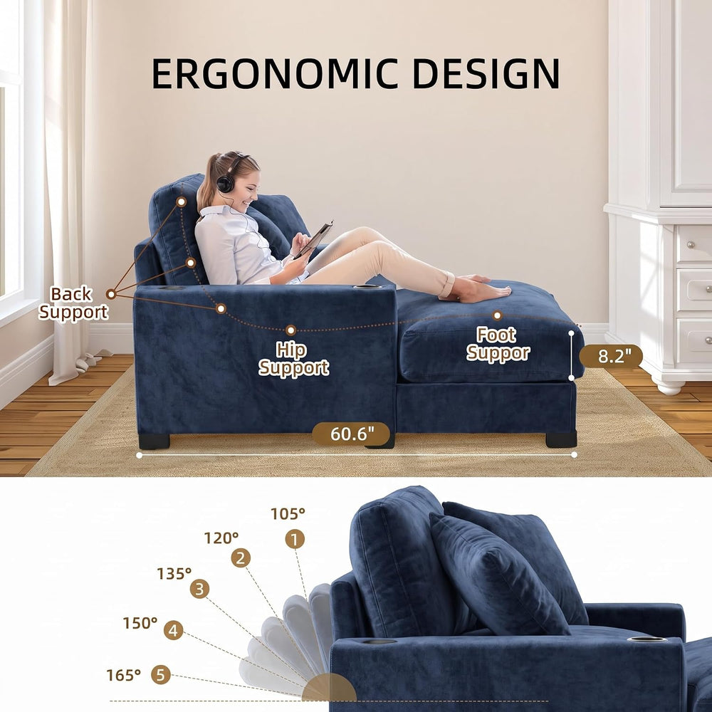 Oversized 60" Chaise Lounge Sofa, Chaise Lounge Recliner with Adjustable...