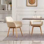 Mid Century Modern Dining Chairs Set of 2 & 4 & 6 Comfy Accent Chair Upholstered Kitchen Dining Living Room Chairs for Bedrooms Waiting Room Home Arm Desk Chair No Wheels (Wool Light Khaki, 2)