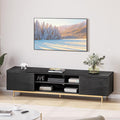 BELLEZE 68" Fluted TV Stand for TV up to 75", Modern Entertainment Center with Storage Cabinet, Slatted Door Decorated Media Console Table, Home Living Room Bedroom Furniture(Ebony)