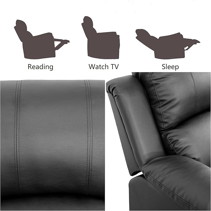 Oversized Recliner Chair, Leather Power Electric Recliners with Home Theater Seating, Single Recliner Sofa Breathable Living Room Chairs for Adults Reading Gaming, Black