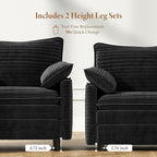 Vesgantti 74" Loveseat Sofa for Living Room, Comfy Cloud Couch Deep Seat Corduroy Modern 2 Seater Small Sofa with Armrest Pillow, Easy Assembly for Small Spaces, Black